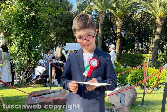 Francesco Baffo nei giardini del Quirinale incontra il presidente Sergio Mattarella