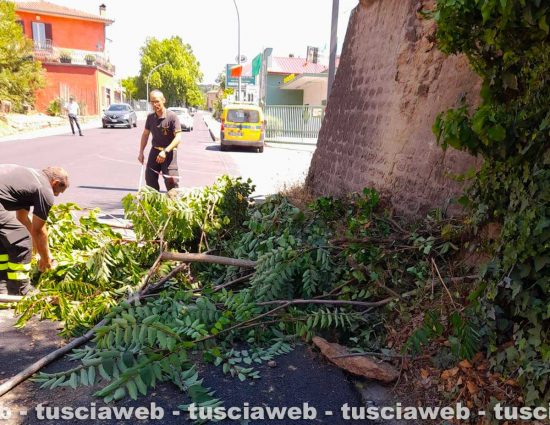 Vetralla - Crolla parte di un muraglione sulla Cassia