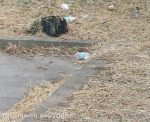 Erba e immondizia al parcheggio di Bagnaia