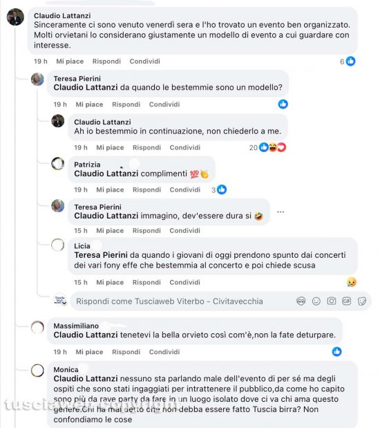 I commenti di Claudio Lattanzi portavoce della sindaca Chiara Frontini su Facebook