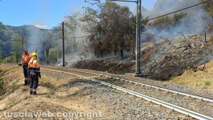 Vallerano - Incendio lungo la ferrovia
