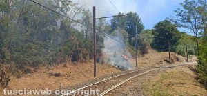 Vallerano - Incendio lungo la ferrovia