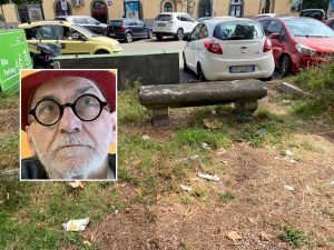 Viterbo - Degrado di fronte alla Biblioteca consorziale - Nel riquadro Paolo Pelliccia
