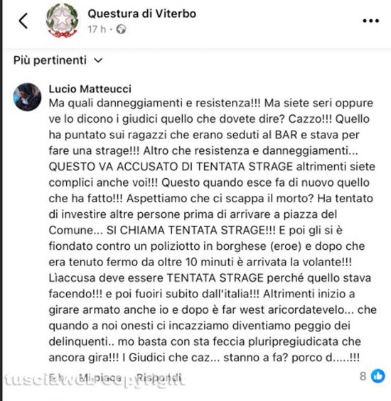 Viterbo - Auto impazzita semina il terrore nel centro storico e viene bloccata a piazza del Comune - Il post di Lucio Matteucci