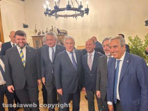 Alessandro Romoli, Paolo Barello presidente deputati Forza Italia e presidente della Federazione Italiana nuoto, Antonio Tajani, Simone Foglio Commissario Lazio Disco, Francesco Battistoni e Maurizio Gasparri