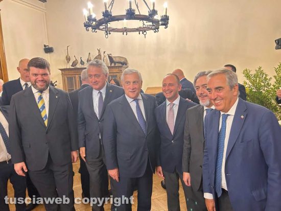 Alessandro Romoli, Paolo Barello presidente deputati Forza Italia e presidente della Federazione Italiana nuoto, Antonio Tajani, Simone Foglio Commissario Lazio Disco, Francesco Battistoni e Maurizio Gasparri