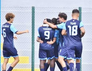 L'esultanza del Sassari Calcio Latte Dolce dopo il gol di Piredda