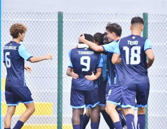 L'esultanza del Sassari Calcio Latte Dolce dopo il gol di Piredda