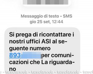 Uno degli sms ricevuti da Daniela Bizzarri