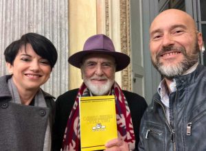 I docenti del Midossi Giusy Pesare e Vincenzo Montini con l'artista Michelangelo Pistoletto