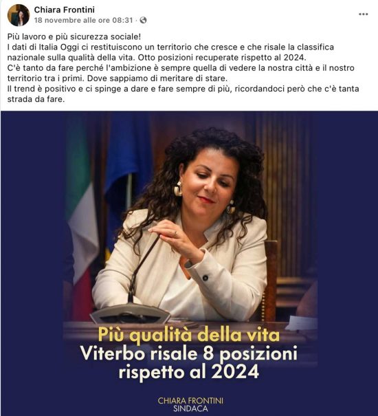 Indagine qualità della vita Italia Oggi - Il post di Frontini