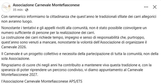 Il post dell'associazione carnevale montefiasconese
