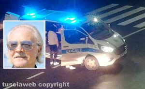 Viterbo - Investito e ucciso mentre passeggia con il cane in via Rossini - La Volkswagen Polo rossa - Nel riquadro Luciano Di Pietra