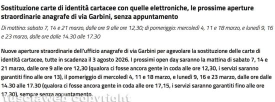 La comunicazione del comune sull'open day del 21 marzo