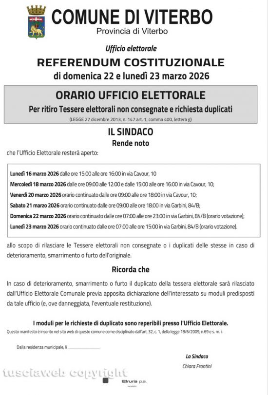 La comunicazione del comune sul referendum del 22 e 23 marzo