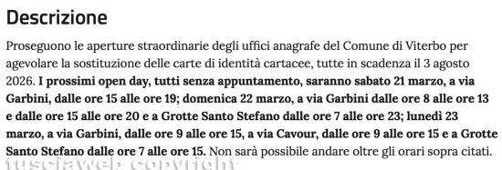 La comunicazione del comune sull'open day del 21 marzo