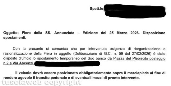 Viterbo - La fiera dell'Annunziata - L'email inviata dal comune