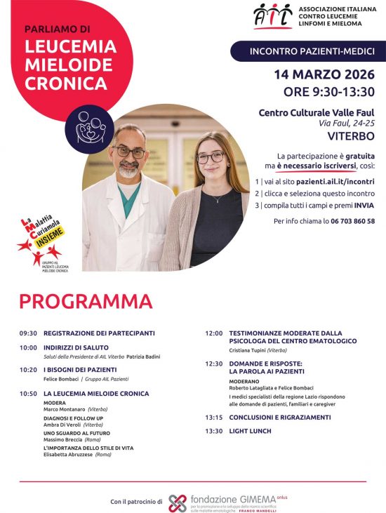 Viterbo - Ail - Incontro dedicato alla leucemia mieloide cronica