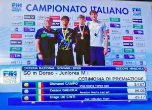 Sport - Nuoto - Bronzo nei 50 dorso per Diego De Cinti