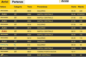 Guasto all'alta velocità - Il tabellone alla stazione Roma Termini