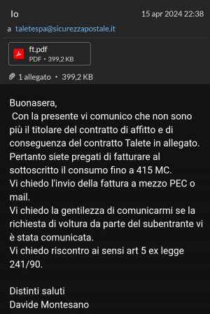 La comunicazione di avvenuta voltura dell'utenza idrica di Davide Montesano
