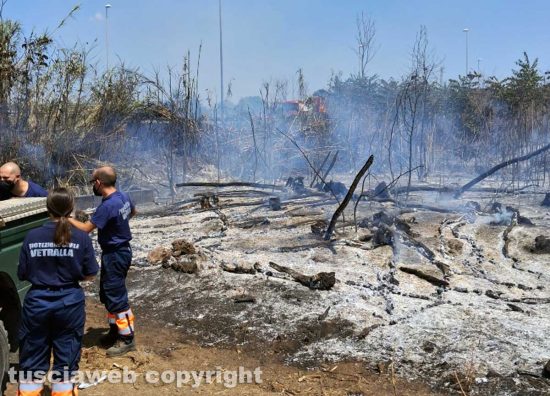 Viterbo - Incendio di sterpaglie e canneto in Strada Ca l'Aglio