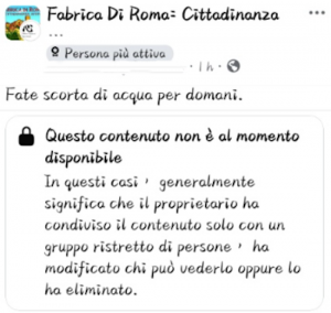 Lo screenshot del post bannato