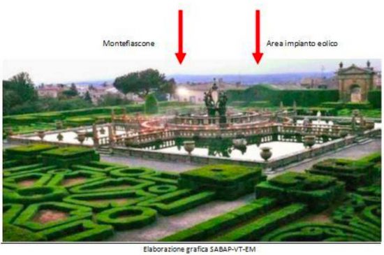 Il parco eolico visibile da Villa Lante, l'elaborazione della soprintendenza
