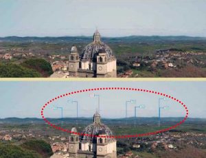 La vista dal belvedere di Montefiascone con e senza il parco eolico