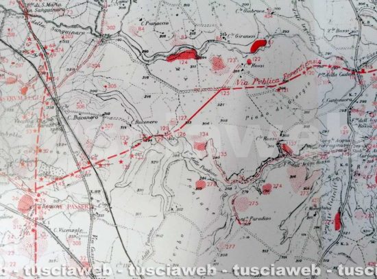 Viterbo - La carta archeologica d'Italia con il tracciato della via Ferentiensis
