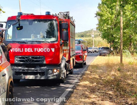 Villa San Giovanni in Tuscia - Auto contro albero - I vigili del fuoco sul posto