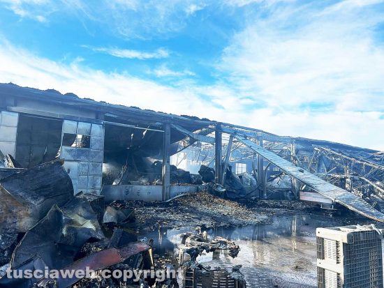 Viterbo – Un vasto incendio ha devastato nella notte più capannoni di un'azienda agricola 