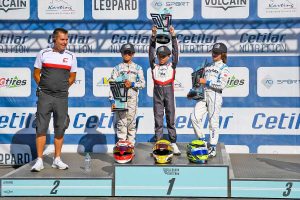 Il podio dei campioni italiani mini gr3 u10 - Zayne Burgess, Isaac El Haouti e Sasha Miras Y Munoz